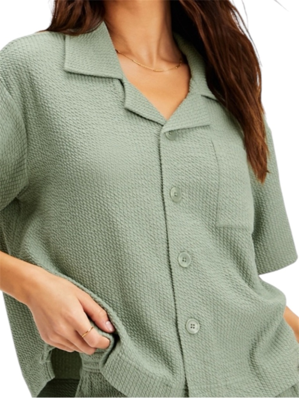 FABLETICS Crinkle Knit Boxy Button Down